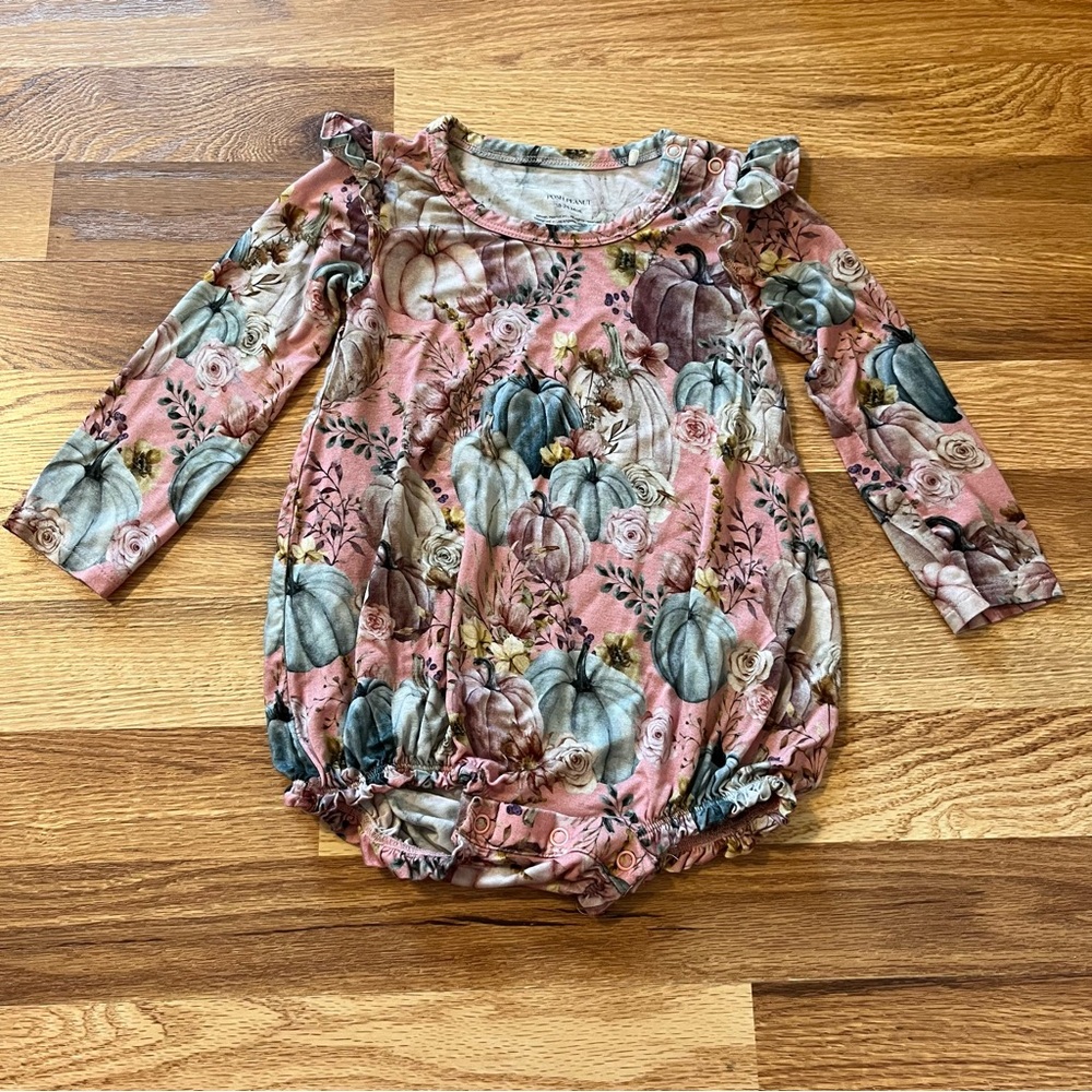 Posh Peanut Marley Floral Pumpkin Ruffled Bubble Romper Size 18-24 Month